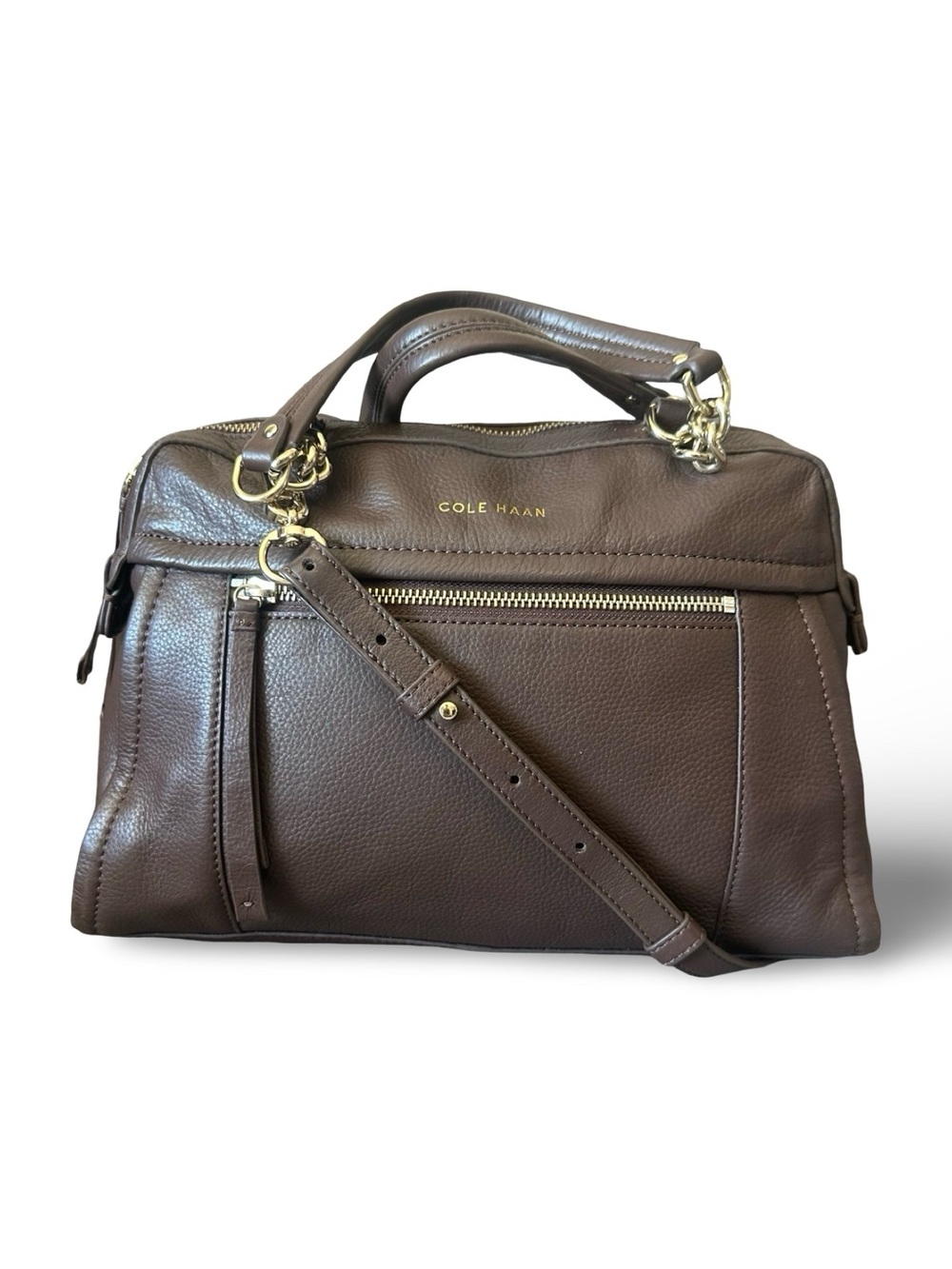 Cole Haan Dark Plum Purple Pebbled Leather Convertible Satchel / Crossbody Bag